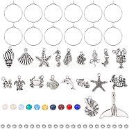 DIY Wine Glass Findings, with Brass Wine Glass Charm Rings Hoop Earrings, Tibetan Style Pendants, Transparent Glass Beads and Brass Spacer Beads, Mixed Color, 7.4x7.2x1.7cm(DIY-PH0019-98)