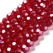 Electroplate Transparent Glass Beads Strands, Faceted(32 Facets), Round, Pearl Luster Plated, FireBrick, 10mm, Hole: 1.2mm, about 65~69pcs/strand, 23.03~24.49 inch(58.5~62.2cm)(EGLA-A035-T10mm-A01)