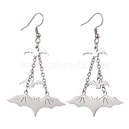 304 Stainless Steel Bat Pendants Dangle Earrings, with 316 Surgical Stainless Steel  Finding for Women, Stainless Steel Color, 65x39mm(EJEW-TA00452)