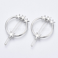 Alloy Hollow Geometric Hair Pin, Ponytail Holder Statement, Hair Accessories for Women, Cadmium Free & Lead Free, Ring with Star, Platinum, 46x37mm, Clip: 58mm long(PHAR-N005-010P)