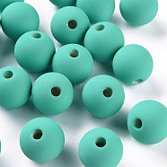 Acrylic Beads, Rubberized Style, Half Drilled, Round, Light Sea Green, 16mm, Hole: 3.5mm(OACR-S039-05-68)