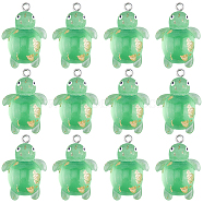 30Pcs Transparent Resin Pendants, Tortoise Charms, with Gold Foil and Platinum Tone Alloy Loops, Lawn Green, 30x20mm(RESI-SC0002-72)