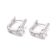 Rack Plating Brass Micro Pave Cubic Zirconia Hoop Earring Findings with Latch Back Closure, with Horizontal Loop, Long-Lasting Plated, Real Platinum Plated, 19.5x14x3mm, Hole: 1.5mm, Pin: 1mm(ZIRC-F126-08P)