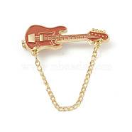 Alloy Enamel Brooch, Guitar Pin with Chain, Chocolate, 37mm(JEWB-E021-01KCG-04)