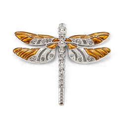 Platinum Alloy Enamel Dragonfly Big Pendants, with Rhinestone, Dark Orange, 57x64x5mm, Hole: 2mm(ENAM-J033-09P)