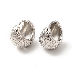 Rack Plating Brass Chubby Hoop Earrings for Women, Long-Lasting Plated, Cadmium Free & Lead Free, Half Round with Tartan Pattern, Platinum, 19.5x20x14.5mm, Pin: 1mm(EJEW-H091-40P)