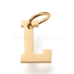 304 Stainless Steel Pendants, with Jump Rings, Manual Polishing, Golden, Letter.L, 10x7x1mm, Hole: 4.5mm(STAS-M276-A23)