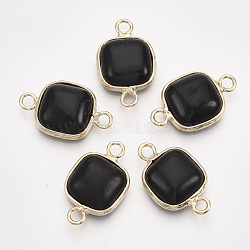 Natural Black Stone Links, with Nickel Free Brass Findings, Square, Golden, 21x13x5~5.5mm, Hole: 2.5mm(G-S344-69N)