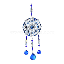 Glass Suncatchers, Wind Chimes, Alloy Pendant Decorations with Resin Evil Eye, Flower, 320mm(WICH-PW0001-68B)