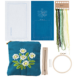 DIY Change Purse Embroidery Kit, including 1Pc Plastic Embroidery Hoops, 6 Colors Thread, 1Pc Zipper Component, 3Pcs Iron Needle, 2Pcs Polyester Fabric, Specification, Mixed Color, 48~306x0.8~197x0.4~8mm(DIY-WH0325-90)