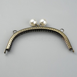 Iron Kiss Lock Purse Frame Handles, with Resin Imitation Pearl Beads, for Bag Sewing Craft Tailor Sewer, Antique Bronze, 10x17x1.3cm, Hole: 7.5mm(FIND-WH0120-07C)