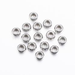 201 Stainless Steel Spacer Beads, Flat Round, Stainless Steel Color, 6x3mm, Hole: 3mm(STAS-H376-46)