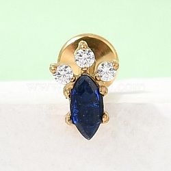 F136 Titanium Pave Clear and Blue Cubic Zirconia Horse Eye Internally Threaded Labrets, Golden, 10.5mm, Bar Length: 9mm, 17 Gauge(1.2mm)(ME-CBA9828-02G)
