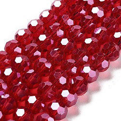 Electroplate Transparent Glass Beads Strands, Faceted, Round, Pearl Luster Plated, FireBrick, 10mm, Hole: 1.2mm, about 65~69pcs/strand, 23.03~24.49 inch(58.5~62.2cm)(EGLA-A035-T10mm-A01)