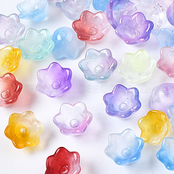 Transparent Spray Painted Glass Beads, Flower, Mixed Color, 7x11.5x11.5mm, Hole: 1.2mm(GLAA-Q089-002)