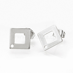 304 Stainless Steel Stud Earring Findings, Ear Nuts/Earring Backs, Rhombus, Stainless Steel Color, 14x14mm, Hole: 1mm, Pin: 0.8mm,(STAS-Q223-07A)