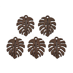Baking Painted Alloy Pendants, Tropical Leaf Charms, for DIY Accessories, Lead Free & Cadmium Free, Monstera Leaf, Coconut Brown, 21x17x1mm, Hole: 1.6mm(ENAM-I051-01E)