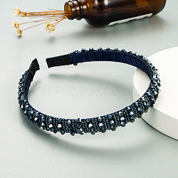 Bling Bling Glass Beaded Hairband, Party Hair Accessories for Women Girls, Dark Slate Blue, 12mm(OHAR-PW0007-27N)