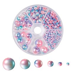 Rainbow ABS Plastic Imitation Pearl Beads, Gradient Mermaid Pearl Beads, Round, Hot Pink, 3mm/4mm/6mm/8mm/10mm/12mm, Hole: 1~2mm, 564pcs/box(OACR-YW0001-03M)