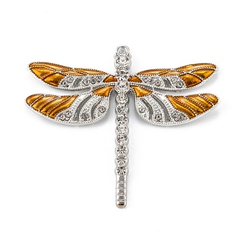 Platinum Alloy Enamel Dragonfly Big Pendants, with Rhinestone, Dark Orange, 57x64x5mm, Hole: 2mm