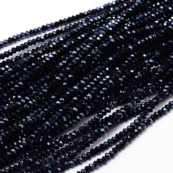 Faceted Rondelle Half Rainbow Plated Electroplate Glass Beads Strands, Black, 3.5~4x2.5~3mm, Hole: 0.8mm, about 150pcs/strand, 15.1 inch