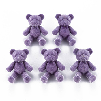 Flocky Acrylic Shank Buttons, Bear, Medium Purple, 38~39x29.5x15mm, Hole: 3mm