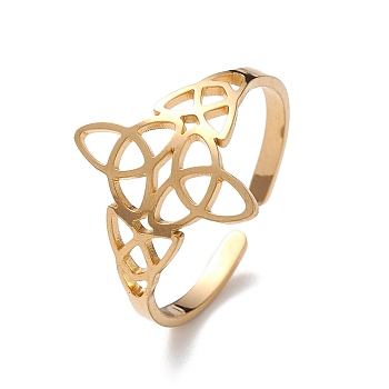 Sailor's Knot 304 Stainless Steel Hollow Open Cuff Ring for Women, Golden, Inner Diameter: 18mm