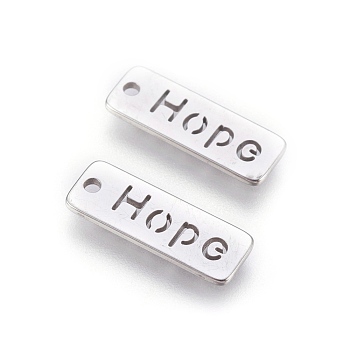 304 Stainless Steel Pendants, Inspirational Message Pendants, Rectangle with Word Hope, Stainless Steel Color, 17x6x1.3mm, Hole: 1.4mm