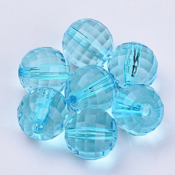 Transparent Acrylic Beads, Faceted, Round, Deep Sky Blue, 8x8mm, Hole: 1.5mm, about 1770pcs/500g