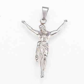304 Stainless Steel Pendants, For Easter, Jesus, Stainless Steel Color, 35x26.5x4.5mm, Hole: 7x4mm