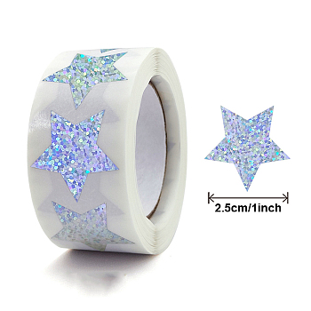 Laser Self Adhesive Paper Stickers, Roll Sticker Labels, Gift Tag Stickers, Star, Cornflower Blue, 2.5cm, about 500pcs/roll