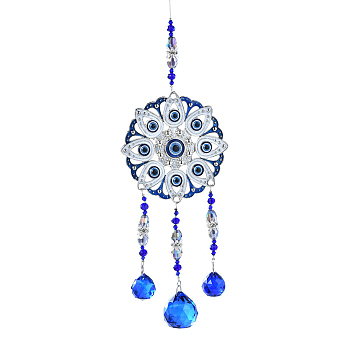 Glass Suncatchers, Wind Chimes, Alloy Pendant Decorations with Resin Evil Eye, Flower, 320mm