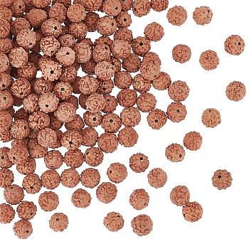 Undyed Natural Rudraksha Beads, Round, Sienna, 8~9.5x7~9.5mm, Hole: 1.2mm