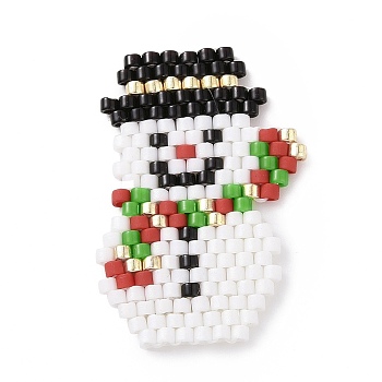 Handmade MIYUKI Japanese Seed Loom Pattern Seed Beads, Christmas Theme Pendants, Snowman Pattern, 28x19x1.7mm
