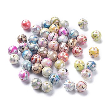 AB Color Wave Printed Acrylic Beads, Round, Mixed Color, 10mm, Hole: 2mm