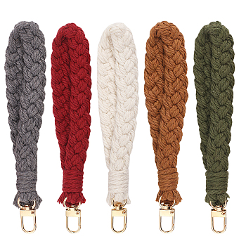 5Pcs 5 Colors Braided Cotton Pendant Decorations, Phone Strap with Alloy Swivel Clasps, Mixed Color, 165x21mm, 1pc/color