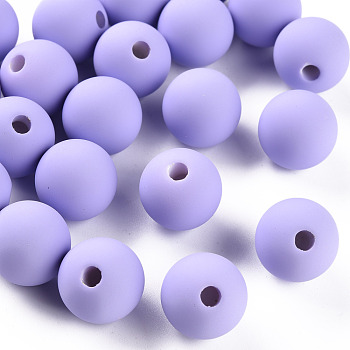 Acrylic Beads, Rubberized Style, Half Drilled, Round, Lilac, 16mm, Hole: 3.5mm