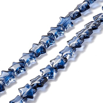 Transparent Glass Beads Strand, Star, Prussian Blue, 10x10x4mm, Hole: 0.8mm, about 40pcs/strand, 13.39~14.17 inch(34~36cm)