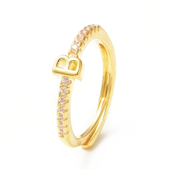 Clear Cubic Zirconia Initial Letter Adjustable Ring, Golden Brass Jewelry for Women, Letter.B, Inner Diameter: 18mm
