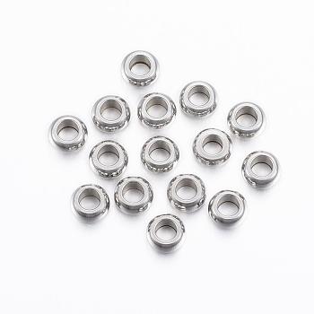 201 Stainless Steel Spacer Beads, Flat Round, Stainless Steel Color, 6x3mm, Hole: 3mm