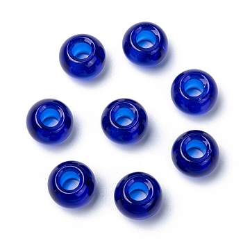Glass European Beads, Large Hole Beads, Rondelle, Royal Blue, 15x10mm, Hole: 5mm