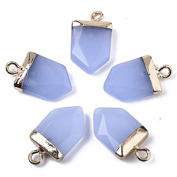 Faceted Glass Pendants, with Light Gold Tone Brass Loops, Arrow, Cornflower Blue, 19x10.5x4.5mm, Hole: 1.8mm