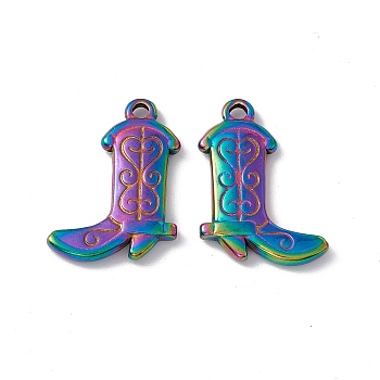 Ion Plating(IP) 304 Stainless Steel Pendants, Boot Charms, Rainbow Color, 26x19x3mm, Hole: 2mm