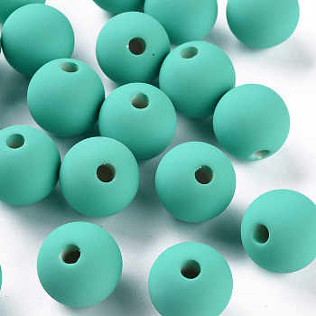 Acrylic Beads, Rubberized Style, Half Drilled, Round, Light Sea Green, 16mm, Hole: 3.5mm