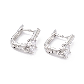 Rack Plating Brass Micro Pave Cubic Zirconia Hoop Earring Findings with Latch Back Closure, with Horizontal Loop, Long-Lasting Plated, Real Platinum Plated, 19.5x14x3mm, Hole: 1.5mm, Pin: 1mm