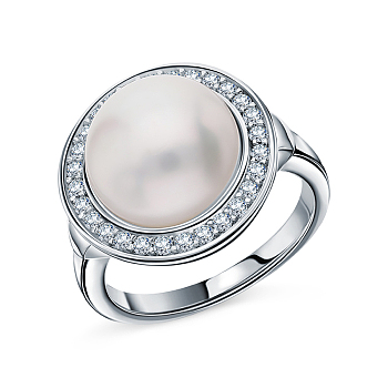 925 Sterling Silver Pearl with Cubic Zirconia Ring for Mother's Day