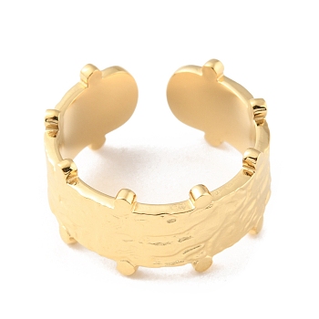 304 Stainless Steel Textured Open Cuff Rings, Real 14K Gold Plated, Inner Diameter: 17mm