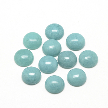 Natural White Jade Cabochons, Dyed, Half Round/Dome, Aqua, 12x5mm