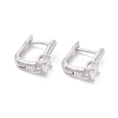 Real Platinum Plated Clear Brass+Cubic Zirconia Hoop Earring Findings
