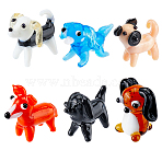 6Pcs 6 Colors Handmade Lampwork Puppy Home Display Decorations, 3D Cartoon Dog, Mixed Color, 16~25x9.5~19x17~23mm, 1pc/style(LAMP-HS0001-34)